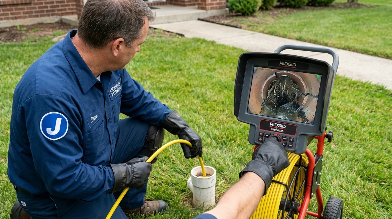 Sewer camera inspection being performed by Johns Plumbing LLC in Gilmer