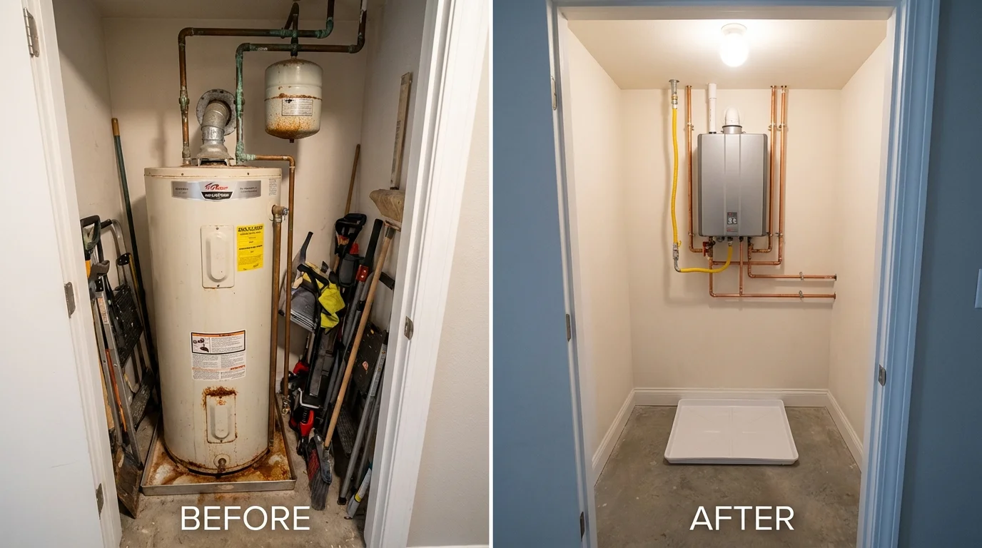 Tank water heater versus wall-mounted tankless unit comparison for Gilmer, TX homeowners