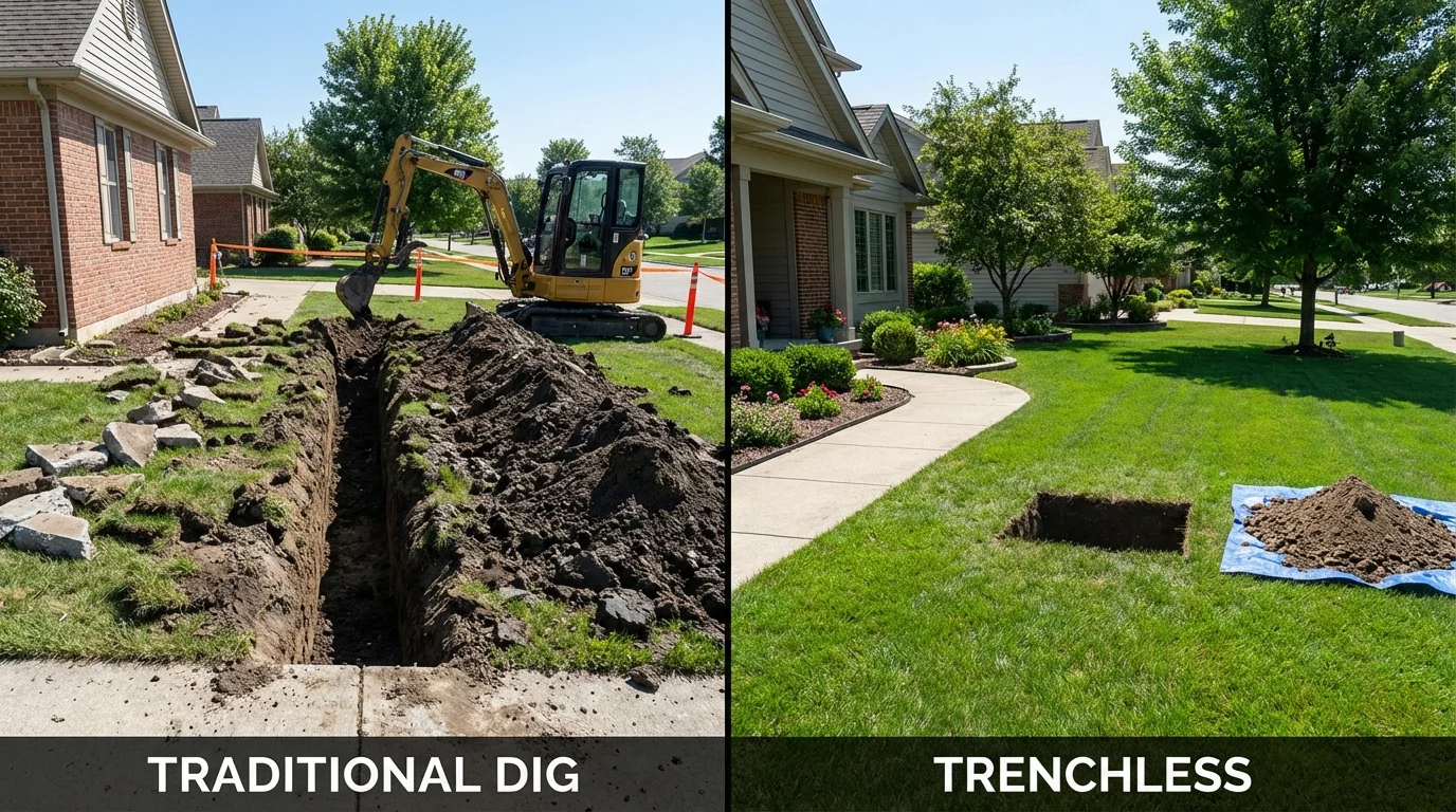 Trenchless sewer repair with minimal yard damage versus traditional excavation in Gilmer, TX